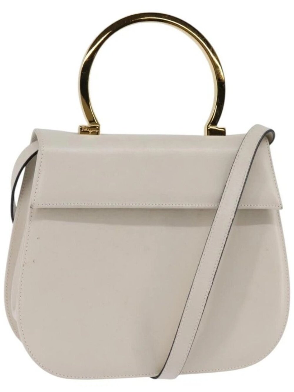 Salvatore Ferragamo Hand Bag Leather 2way White Gold Auth BA5896 - Picture 1 of 15